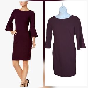 Calvin Klein Bell Sleeve Sheath Dress Womens Size 10 Deep Purple Burgandy NWT